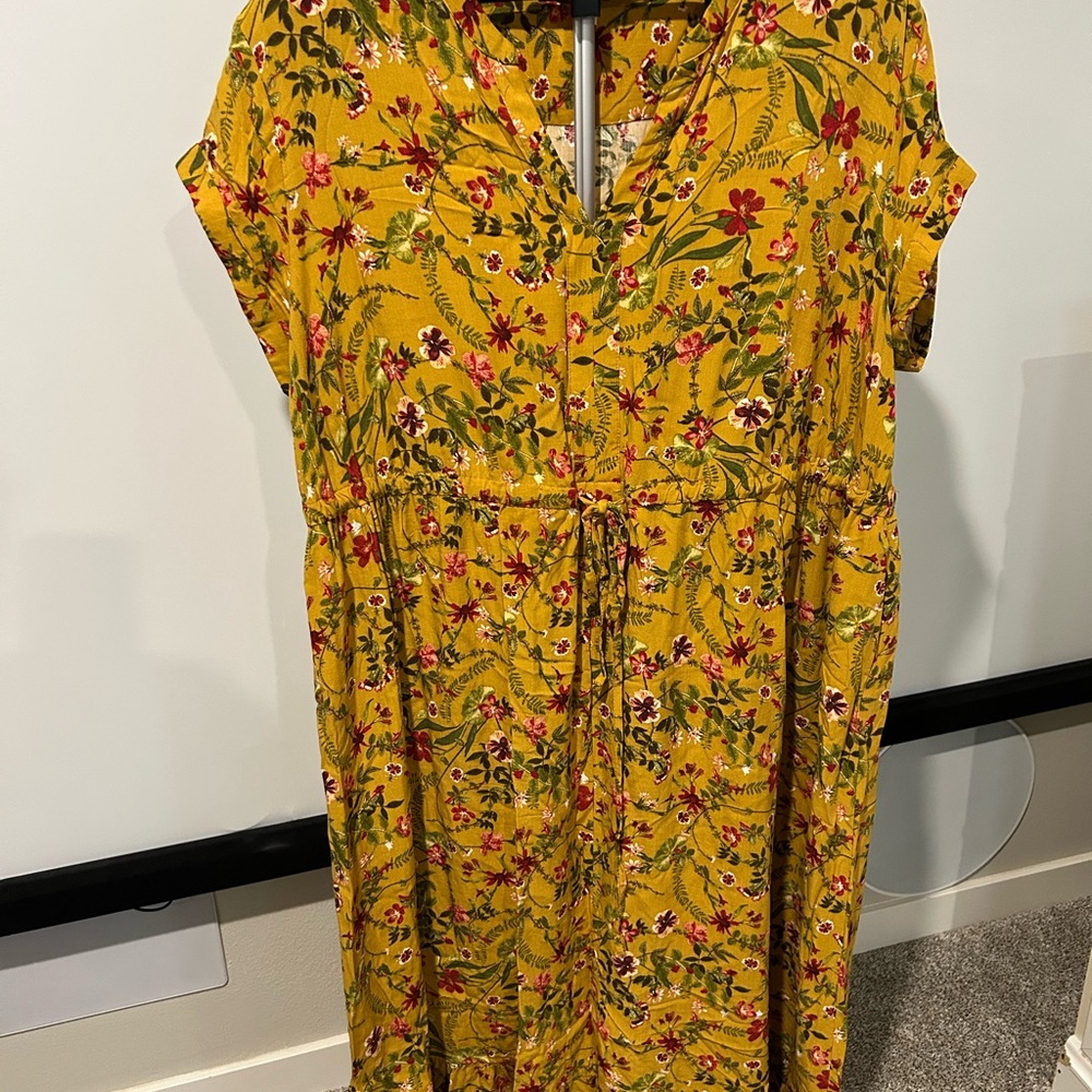 Terra & Sky Yellow Maxi Sundress with Mandarin Collar